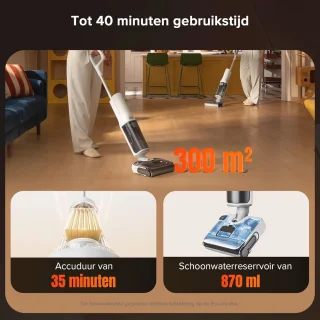 Draadloze all-in-one nat-droogstofzuiger - 20.000 Pa krachtige vloerreiniger met zelfreiniging en drogen