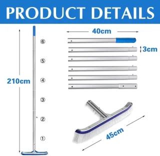 Allecta Handmatige zwembadreinigingsborstel 43 cm met telescoopstang 2,1 m
