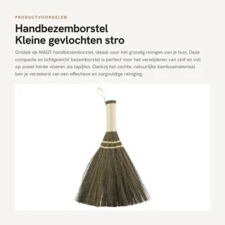 Dailygoods handbezemborstel kleine gevlochten stro bamboe zilver