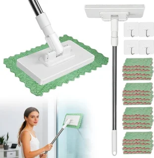 Dweilmop met drukklemsysteem en 20 microvezeldoeken - blauw