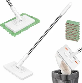 Dweilmop met drukklemsysteem en microvezeldoeken