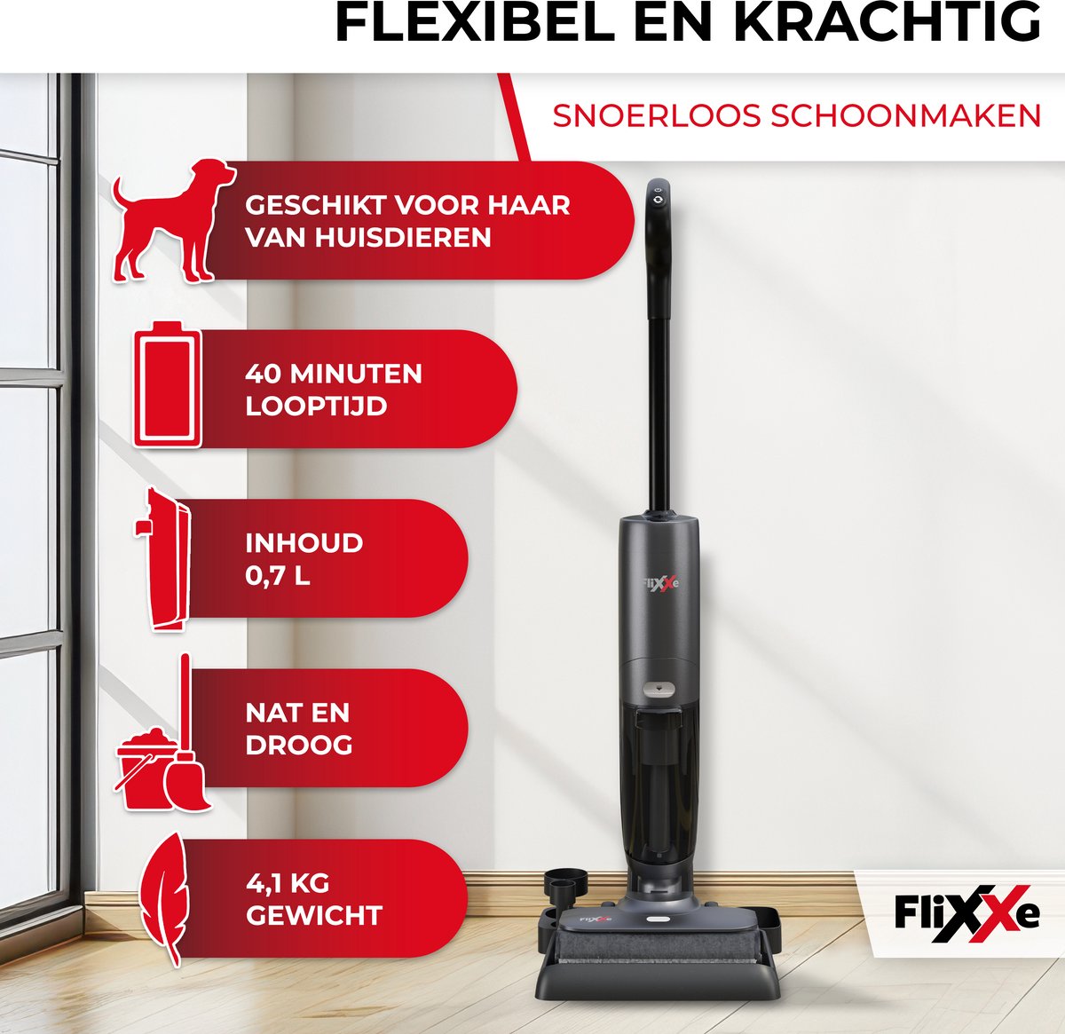 Wat vinden we goed aan de FliXXe X3 Premium Vloerreiniger & Steelstofzuiger Draadloos