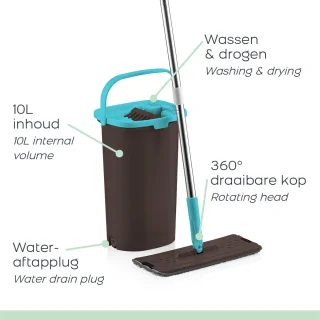 Orange Donkey Compact Flat Mop 10L Emmer met Wringer Blauw/Zwart
