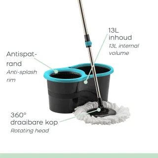 Orange Donkey Spin Mop 13L Blauw/Zwart Telescopische Steel