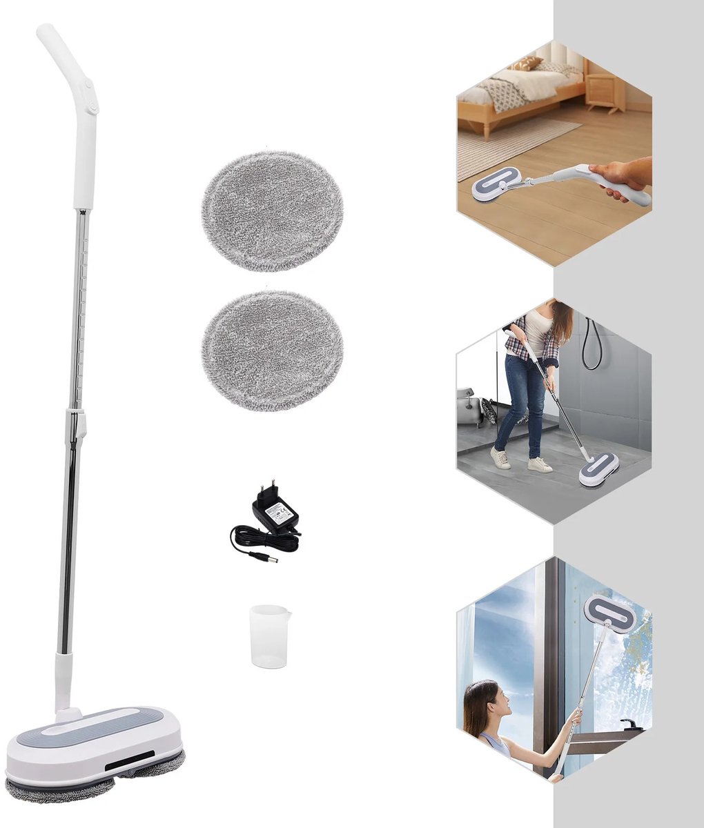 RM Store® Draadloze Scrubber Spin-Mop Wit