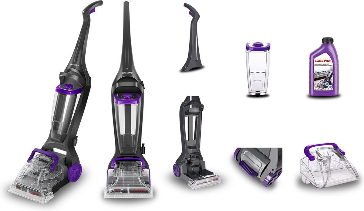 De Swiss Pro+ Proheat 2x Vloerreiniger 3L + 1L Shampoo in één oogopslag