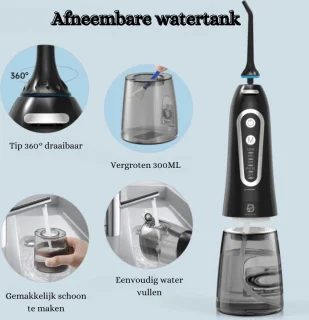 Water Flosser - Elektrische Monddouche met 300ML Watertank en 5 Modi, 5 Spuitmonden - Professionele IPX7 Waterdichte Tandreiniger met USB-Oplader voor Thuis en Reizen - Flosapparaten - Zwart