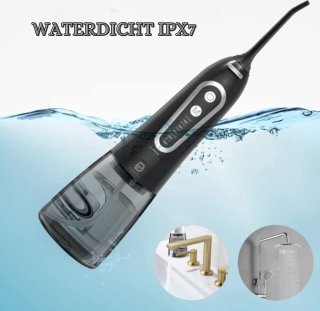 Wat vinden we goed aan de Water Flosser - Elektrische Monddouche met 300ML Watertank en 5 Modi, 5 Spuitmonden - Professionele IPX7 Waterdichte Tandreiniger met USB-Oplader voor Thuis en Reizen - Flosapparaten - Zwart