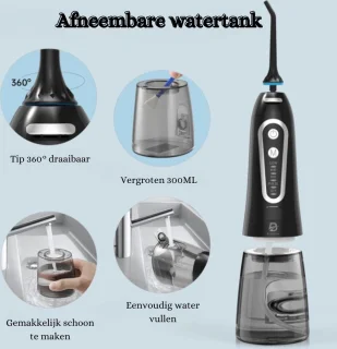 Water Flosser - Elektrische Monddouche met 300ML Watertank en 5 Modi, 5 Spuitmonden - Professionele IPX7 Waterdichte Tandreiniger met USB-Oplader voor Thuis en Reizen - Flosapparaten - Zwart
