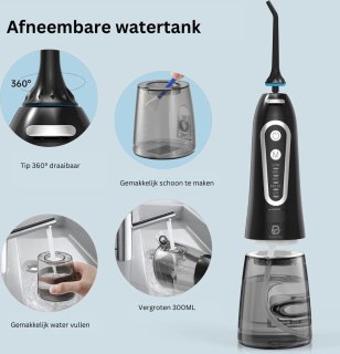 Wat vinden we goed aan de Waterflosser - Tandreiniger - 300ML - 5 Mondstukken - USB Oplaadbaar Elektrische Monddouche - IPX7 - Flosapparaten - Lange Batterijduur - Draadloze Water Flosser - Wit