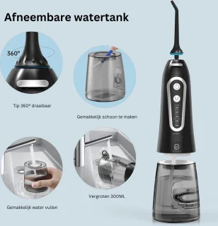 Waterflosser - Tandreiniger - 300ML - 5 Mondstukken - USB Oplaadbaar Elektrische Monddouche - IPX7 - Flosapparaten - Lange Batterijduur - Draadloze Water Flosser - Wit
