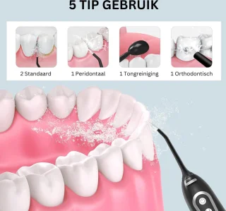 Waterflosser - Tandreiniger - 300ML - 5 Mondstukken - USB Oplaadbaar Elektrische Monddouche - IPX7 - Flosapparaten - Lange Batterijduur - Draadloze Water Flosser - Wit