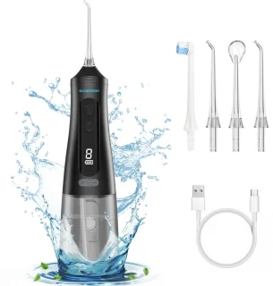 Waterflosser Glowfresh | Monddouche & Tongreiniger | Draadloos Flosapparaat met 9 standen | Voor Tanden, Beugels, Tandvlees & Tandplak | Inclusief Extra Opzetstukken