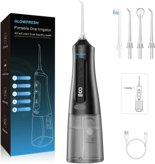 Waterflosser Glowfresh | Monddouche & Tongreiniger | Draadloos Flosapparaat met 9 standen | Voor Tanden, Beugels, Tandvlees & Tandplak | Inclusief Extra Opzetstukken
