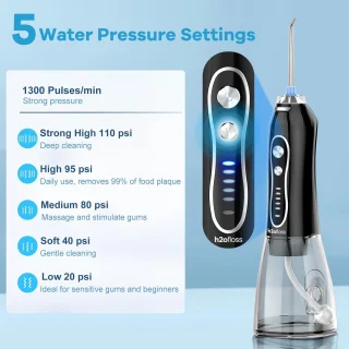 Waterflosser - Monddouche - 5 opzetstukken - 5 Standen - Elektrisch Flosapparaat - Waterdicht - Draadloos en Oplaadbaar - Zwart