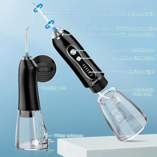 Waterflosser - Monddouche - 5 opzetstukken - 5 Standen - Elektrisch Flosapparaat - Waterdicht - Draadloos en Oplaadbaar - Zwart