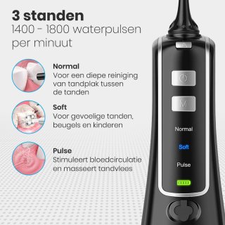 Auronic Waterflosser Monddouche Elektrisch Draadloos Zwart