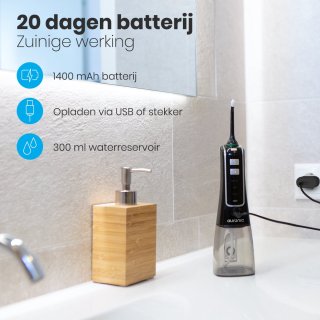 Auronic Waterflosser Monddouche Elektrisch Draadloos Zwart