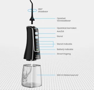 Auronic Waterflosser Monddouche Elektrisch Draadloos Zwart