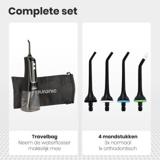 Auronic Waterflosser Monddouche Elektrisch Draadloos Zwart