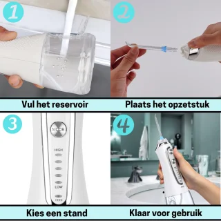 BOME Waterflosser Draadloos Wit met 7 Opzetstukjes