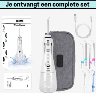 BOME Waterflosser Draadloos Wit met 7 Opzetstukjes