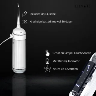 ELEVATE Draadloze Waterflosser USB-C Oplaadbaar 180ml 5 Opzetstukken