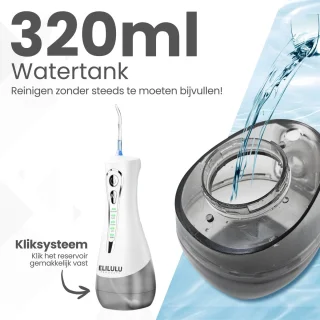 ELILULU Elektrische Waterflosser 320ML met 7 Opzetstukken en 50 Tandenstokers