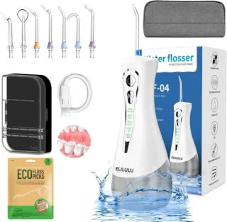 ELILULU Elektrische Waterflosser 320ML met 7 Opzetstukken en 50 Tandenstokers