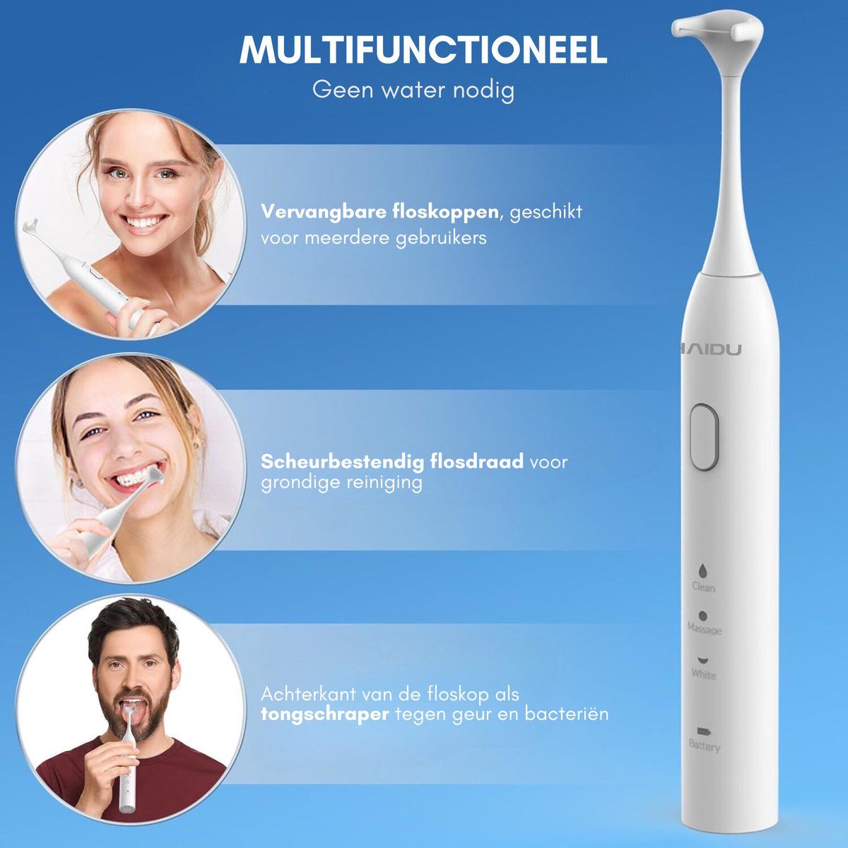 Wat vinden we goed aan de HAIDU Pro Flow Waterflosser & Tongschraper Wit