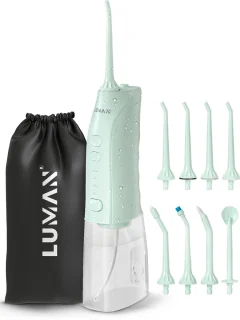 LUMAN Waterflosser Draadloos Groen met 8 Opzetstukken