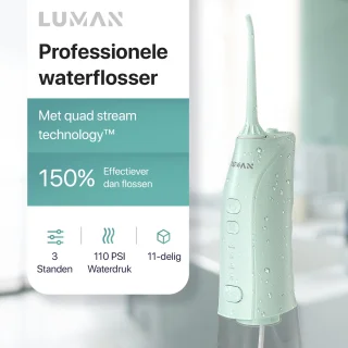 LUMAN Waterflosser Draadloos Groen met 8 Opzetstukken