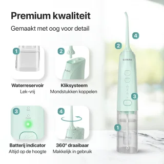 LUMAN Waterflosser Draadloos Groen met 8 Opzetstukken