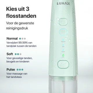 LUMAN Waterflosser Draadloos Groen met 8 Opzetstukken