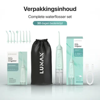LUMAN Waterflosser Draadloos Groen met 8 Opzetstukken
