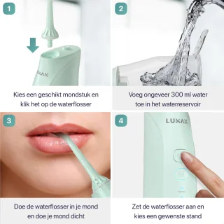 LUMAN Waterflosser Draadloos Groen met 8 Opzetstukken