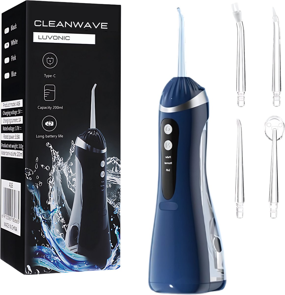 De Luvonic CleanWave Waterflosser Elektrisch Monddouche Blauw in één oogopslag
