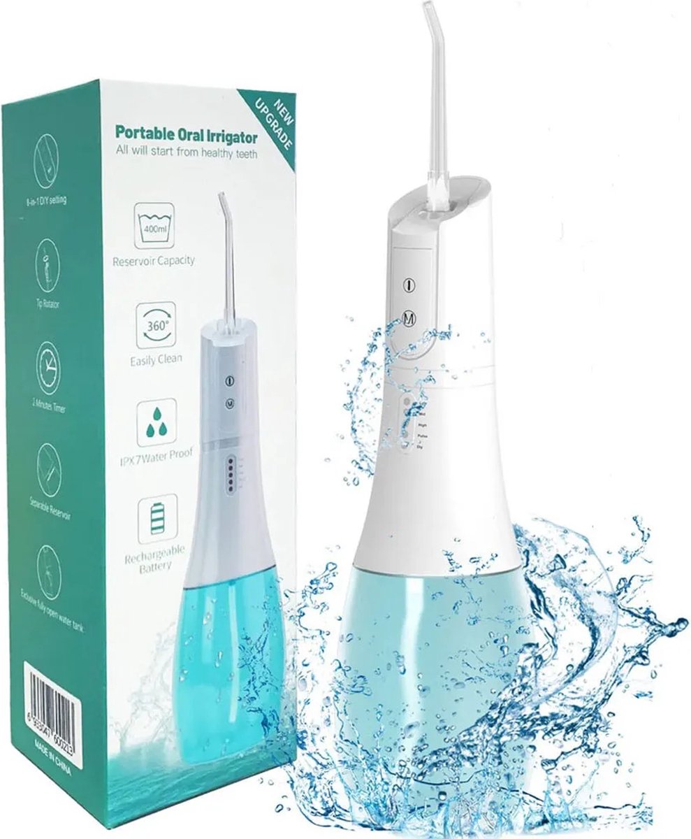 De Luxe Waterflosser 400ML 5 Opzetstukken Monddouche in één oogopslag