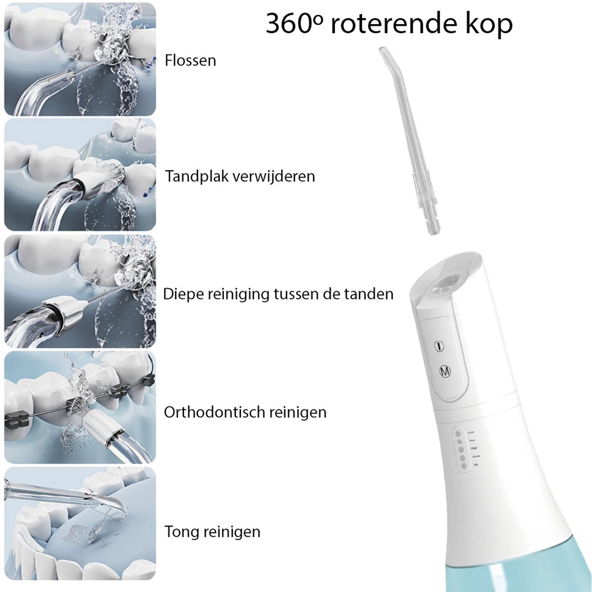 Wat vinden we goed aan de Luxe Waterflosser 400ML 5 Opzetstukken Monddouche
