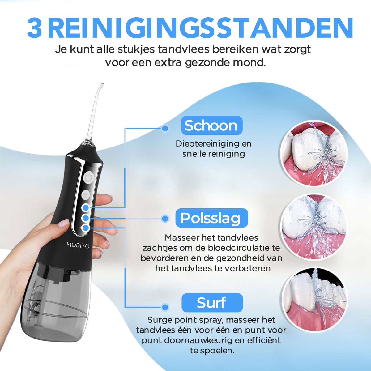 Wat vinden we goed aan de Modito Waterflosser PRO Monddouche Zwart