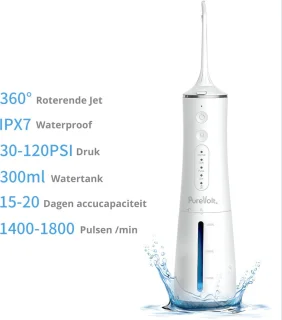 PureVolt Waterflosser Draadloos Wit 300ml