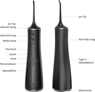 PureVolt Waterflosser Zwart Draadloos 300ml 4 Opzetstukjes
