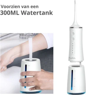PureVolt Waterflosser Zwart Draadloos 300ml 4 Opzetstukjes