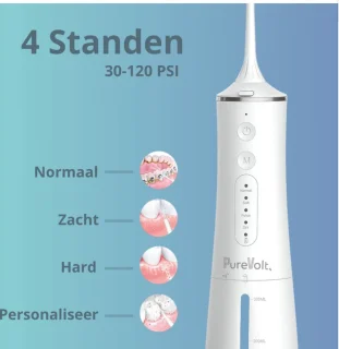 PureVolt Waterflosser Zwart Draadloos 300ml 4 Opzetstukjes