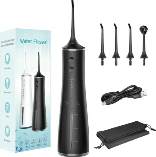 PureVolt Waterflosser Zwart Draadloos 300ml 4 Opzetstukjes