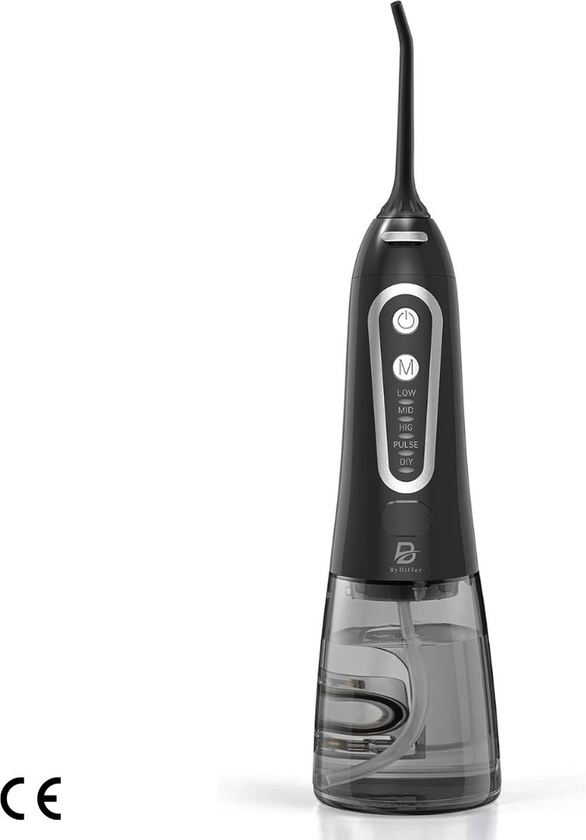 De Water Flosser Elektrische Monddouche Zwart met 5 Spuitmonden in één oogopslag