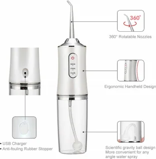 Waterflosser Draadloos IPX7 Waterdicht met 4 Opzetstukken Wit