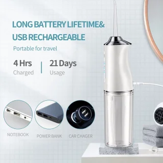 Waterflosser Draadloos IPX7 Waterdicht met 4 Opzetstukken Wit