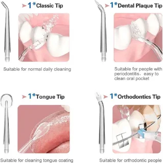 Waterflosser Draadloos IPX7 Waterdicht met 4 Opzetstukken Wit