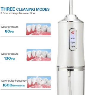 Waterflosser Draadloos IPX7 Waterdicht met 4 Opzetstukken Wit